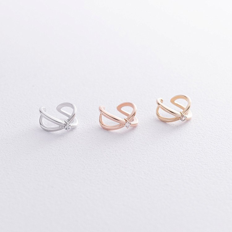 Серьга - каффа с фианитом (белое золото) с08555 от ювелирного магазина Оникс - 4