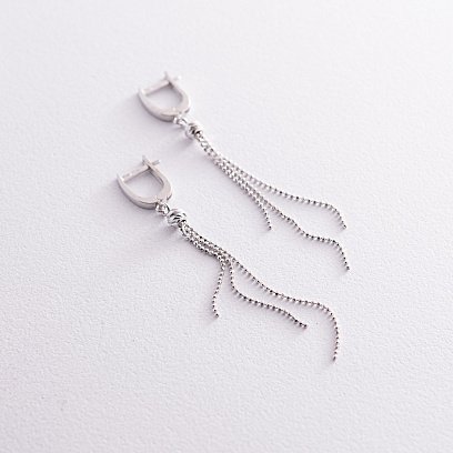 Серьги "Шарики" с цепочками (белое золото) с07815