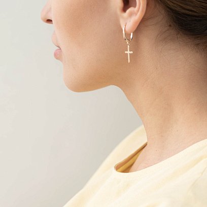 Сережки "Хрестики" в червоному золоті с07005 №4