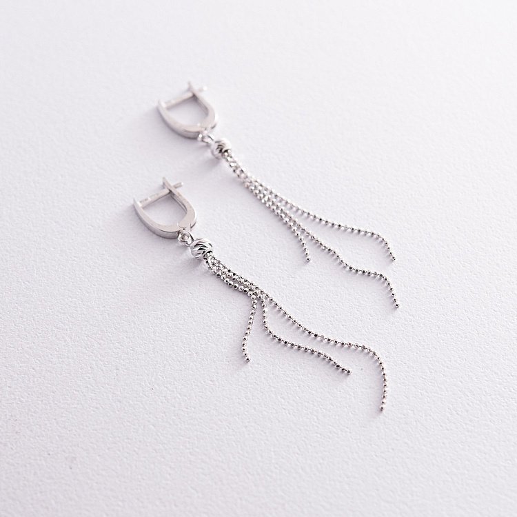 Серьги "Шарики" с цепочками (белое золото) с07815 от ювелирного магазина Оникс