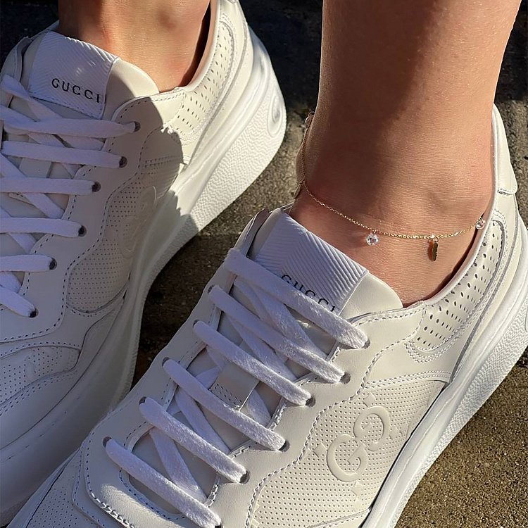 Золотий браслет "Пір'їнки" на ногу (фіаніти) б04797 від ювелірного магазину Онікс - 7