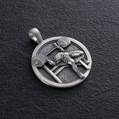 Срібний кулон "Спортсмен зі штангою" (можливе гравіювання) 133216 №2