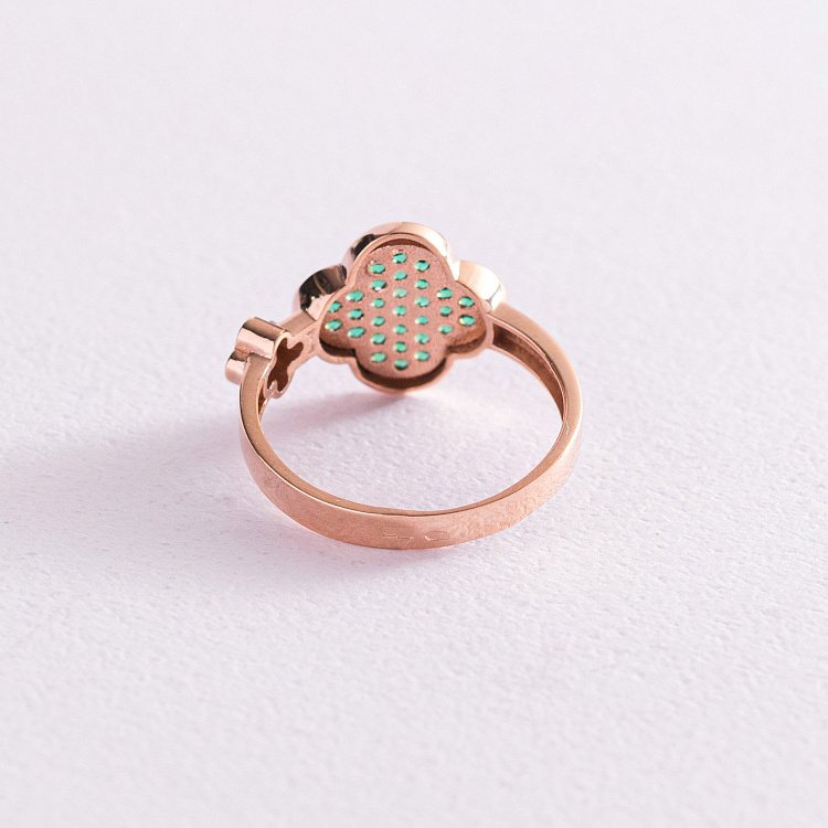 Каблучка "Конюшина" в червоному золоті (фіаніти) к06918 від ювелірного магазину Онікс - 3