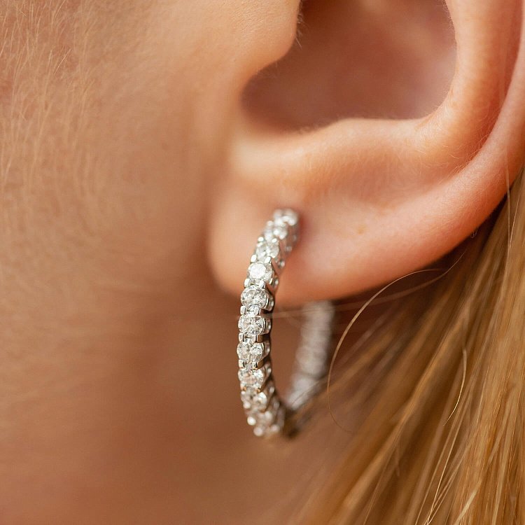 Серьги - кольца с бриллиантами (белое золото) 35021121 от ювелирного магазина Оникс - 3