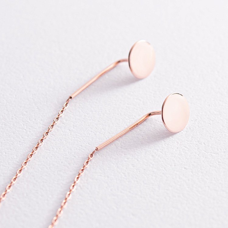 Серьги - протяжки "Монетки" в красном золоте с07845 от ювелирного магазина Оникс - 2