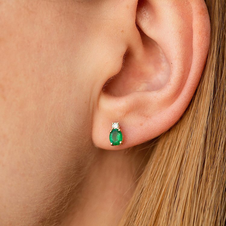 Золоті сережки - пусети (діаманти, смарагди) сб0512sm від ювелірного магазину Онікс - 3