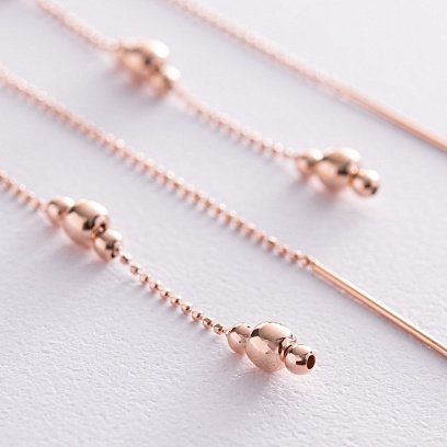 Золоті висячі сережки з кульками (протяжки) с08179 №4