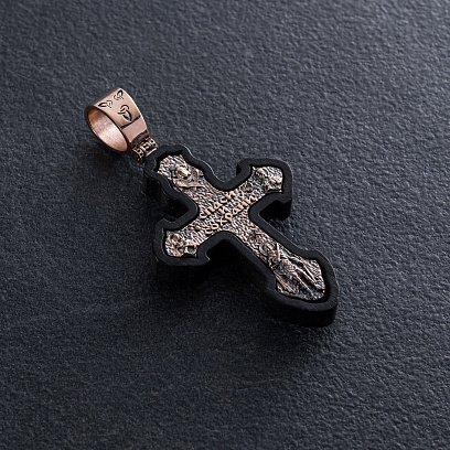 Золотий хрест "Розп'яття. Спаси та Збережи" з ебеновим деревом 631з №7