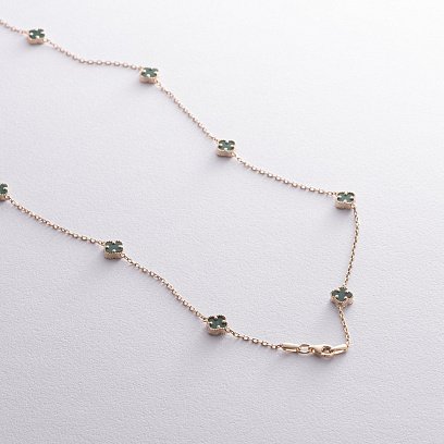 Кольє "Конюшина" з малахітом mini (жовте золото) кол02431 №3