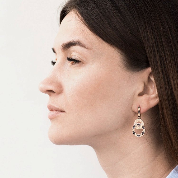 Золоті сережки з чорними фіанітами с05338 від ювелірного магазину Онікс - 2