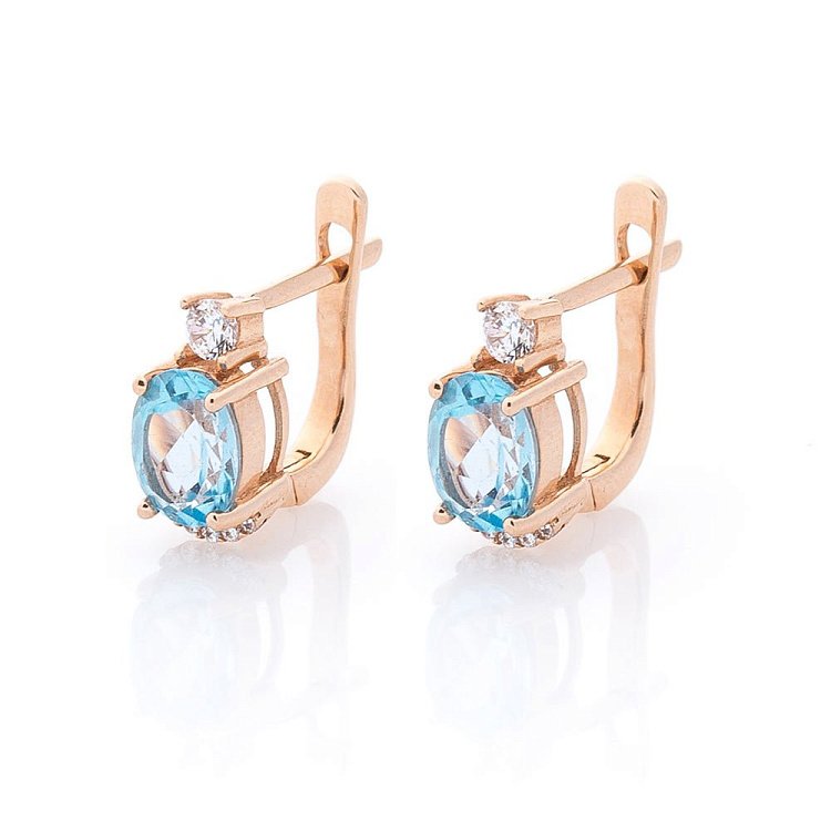 Золотые серьги (голубой топаз, фианиты) с04181 от ювелирного магазина Оникс - 1