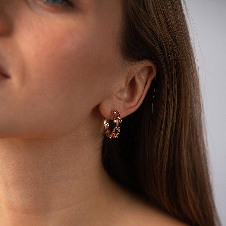 Серьги - кольца "Фантазия" в красном золоте с09586 от ювелирного магазина Оникс - 1