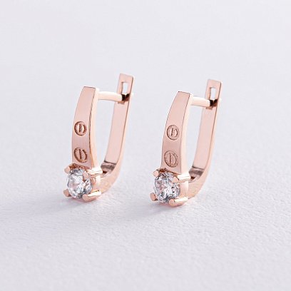 Золоті сережки "Love" з фіанітами с07605