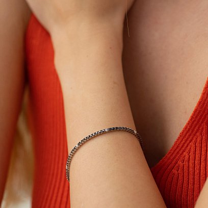 Браслет Теннис в белом золоте с черными и белыми бриллиантами 539261222 №2