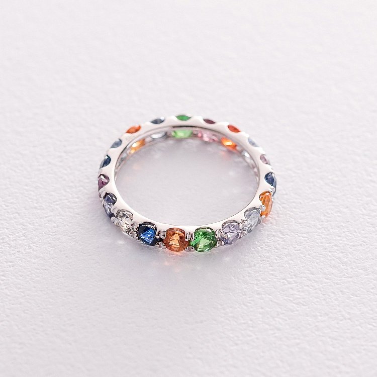 Золота каблучка з сапфірами і демантоїдами кб0298sth від ювелірного магазину Онікс - 1