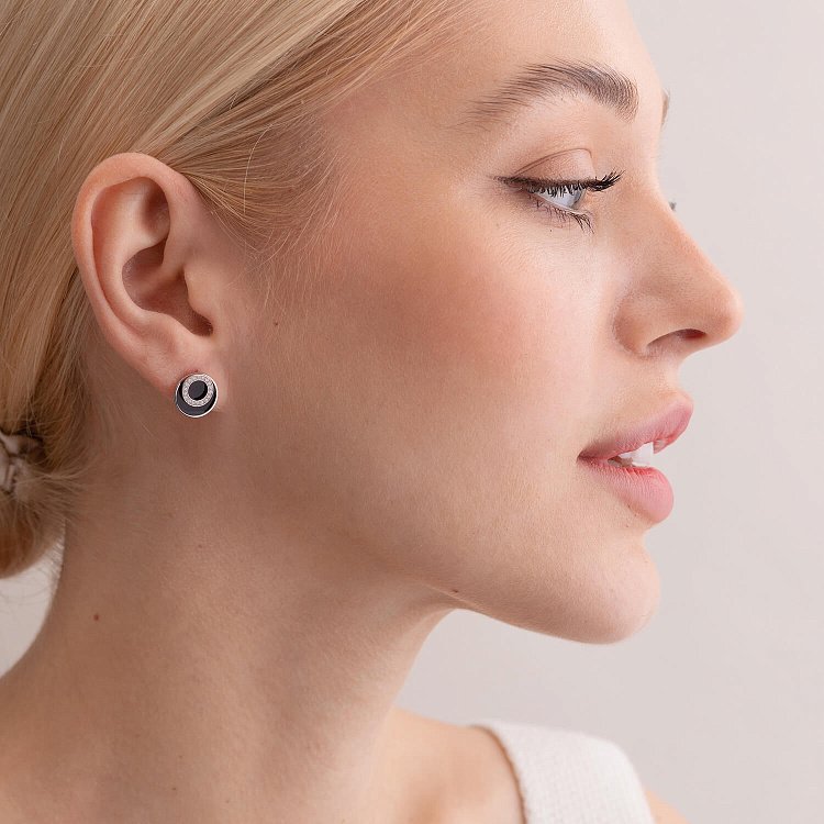 Золотые серьги - пусеты с бриллиантами и эмалью 314831121 от ювелирного магазина Оникс - 2