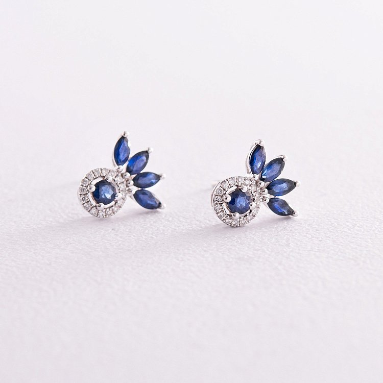 Золоті сережки - пусети з діамантами і сапфірами сб0430ca від ювелірного магазину Онікс