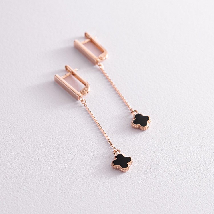 Золоті сережки "Конюшина" з емаллю 400273E від ювелірного магазину Онікс