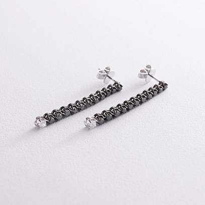 Золоті сережки з чорними та білими діамантами сб0440di №2