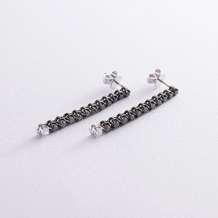 Золоті сережки з чорними та білими діамантами сб0440di від ювелірного магазину Онікс - 1