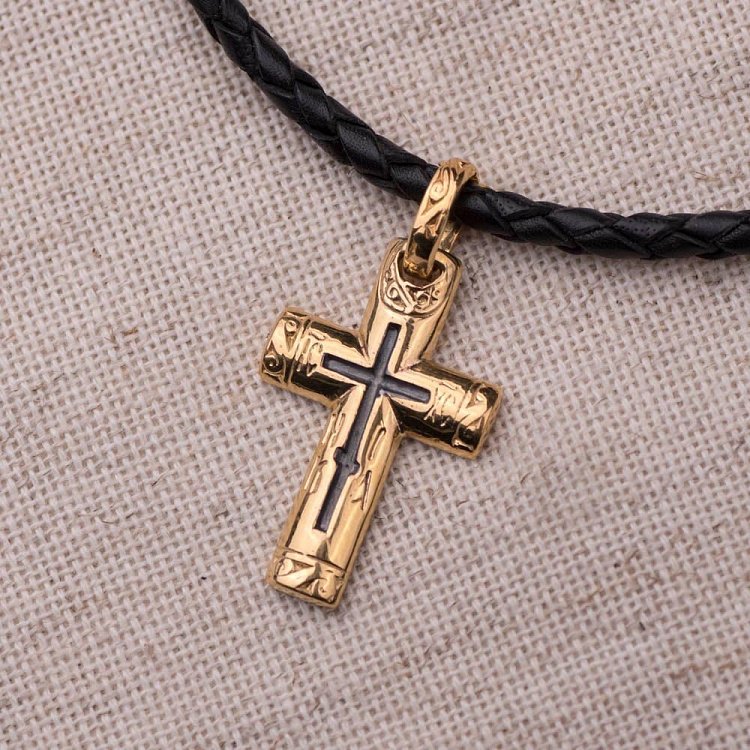 Серебряный крест "Спаси и сохрани" с позолотой 131745 от ювелирного магазина Оникс - 7