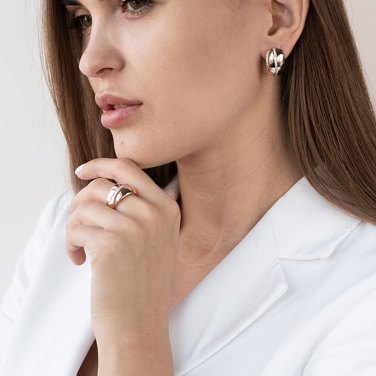 Золоті сережки з білими фіанітами с06838 від ювелірного магазину Онікс - 1