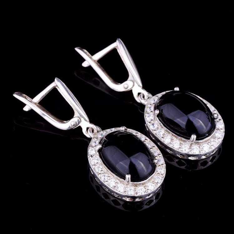 Серьги (Обсидиан) 121265 от ювелирного магазина Оникс