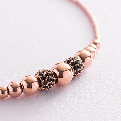 Золотой браслет "Шарики" (черные фианиты) б04944 №4