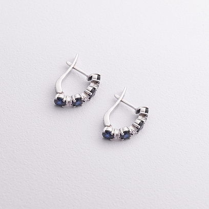 Срібні сережки з сапфірами та фіанітами 2518/1p-HSPH №2