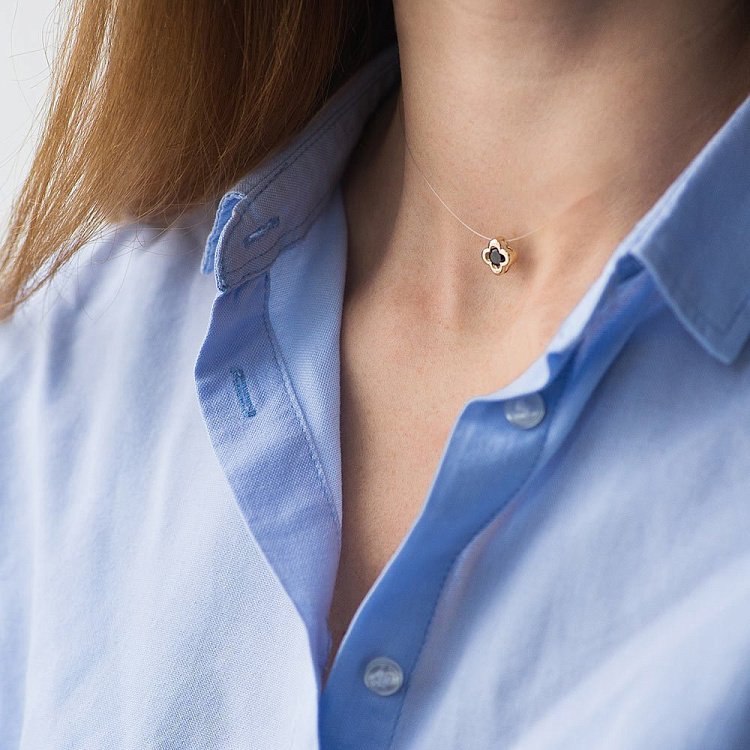 Золоте кольє на лісці "Конюшина" (фіаніт) кол01086 від ювелірного магазину Онікс - 1