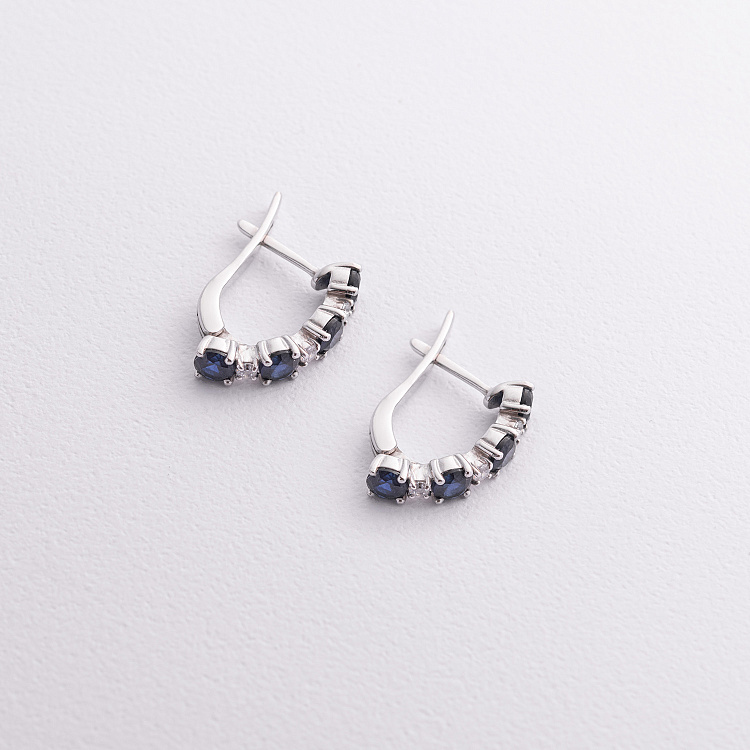 Срібні сережки з сапфірами та фіанітами 2518/1p-HSPH від ювелірного магазину Онікс - 1