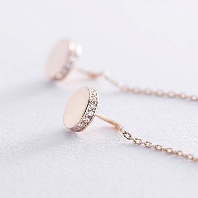 Золоті сережки - протяжки з фіанітами с08383 №3