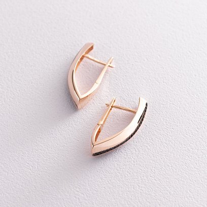 Золотые серьги на английской застежке (черные фианиты) с07156 №4