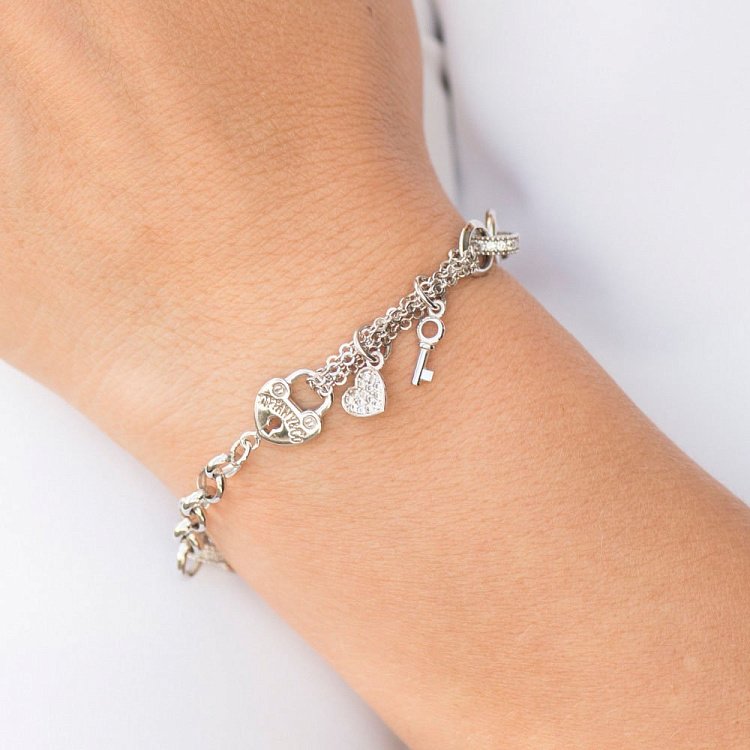 Золотий браслет "Сердечко і ключик" (фіаніти) б03425 від ювелірного магазину Онікс - 5