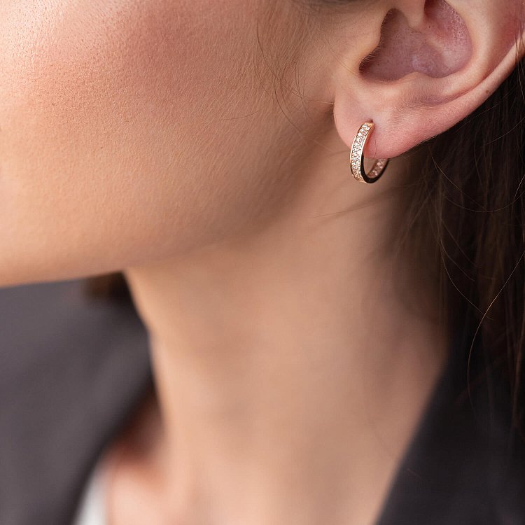 Золоті сережки - кільця з фіанітами с07988 від ювелірного магазину Онікс - 3