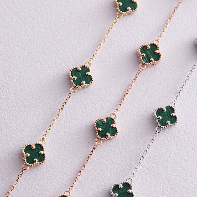 Браслет "Конюшина" з малахітом mini (червоне золото) б05246 від ювелірного магазину Онікс - 5