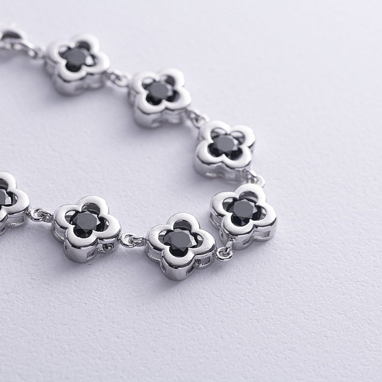 Срібний браслет "Конюшина" (чорні фіаніти) 141481 від ювелірного магазину Онікс - 2