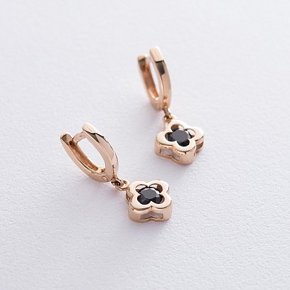 Золотые серьги "Клевер" с фианитом с04925