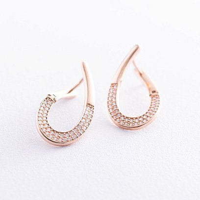 Серьги с фианитами в красном золоте с06095 №2