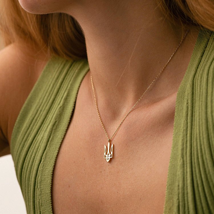 Колье "Герб Украины - Тризуб" в желтом золоте (большой) кол02415 от ювелирного магазина Оникс - 5