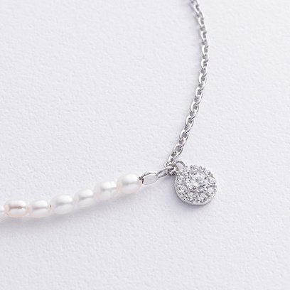 Серебряный браслет на ногу (культ. пресн. жемчуг, фианиты) 905-01603 №3