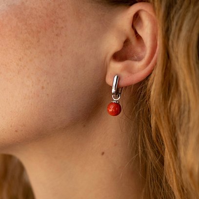 Серьги с кораллом (белое золото) с08580 №2