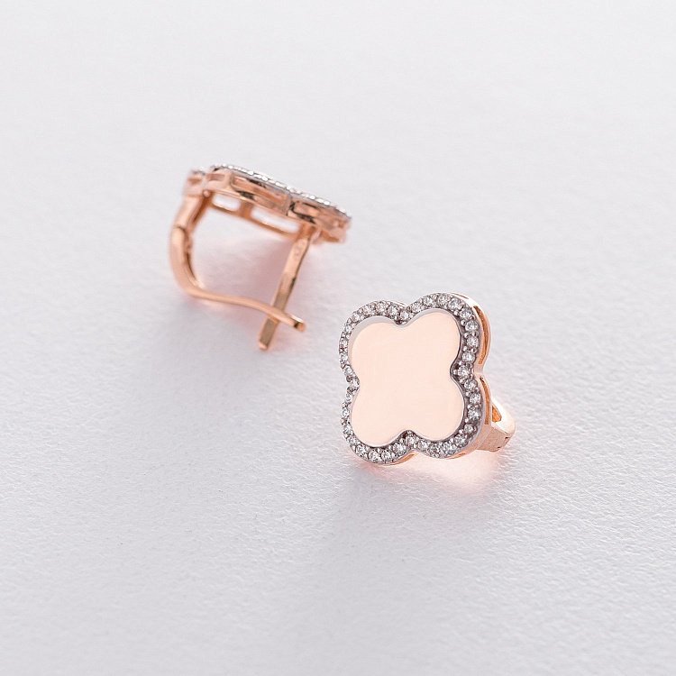 Золоті сережки "Конюшина" (фіаніт) с06172 від ювелірного магазину Онікс - 1