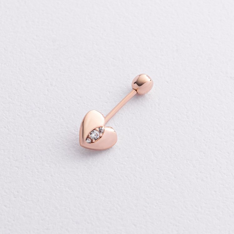 Золотой пирсинг в пупок "Сердечко" (фианиты) пир00267 Золотой пирсинг в пупок "Сердечко" (фианиты) пир00267 от ювелирного магазина Оникс