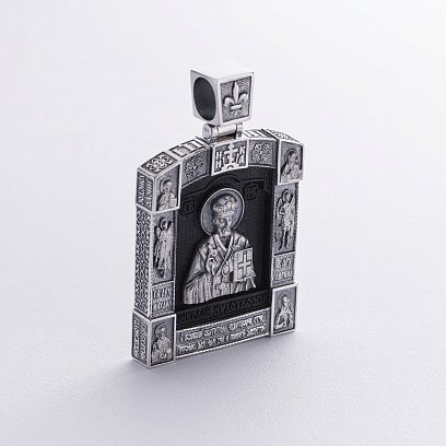 Срібний кулон "Миколай Чудотворець. Отче наш" (ебенове дерево) 621 №7
