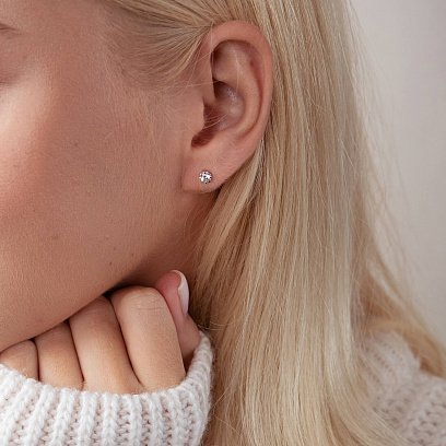 Золотые серьги - пусеты (фианит) с05853 №2