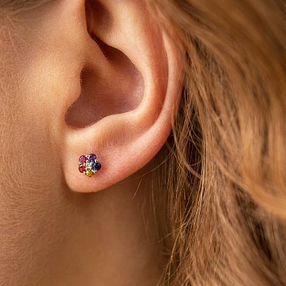 Золотые серьги - джекеты 2 в 1 (разноцветные сапфиры, бриллианты) сб0453nl №5