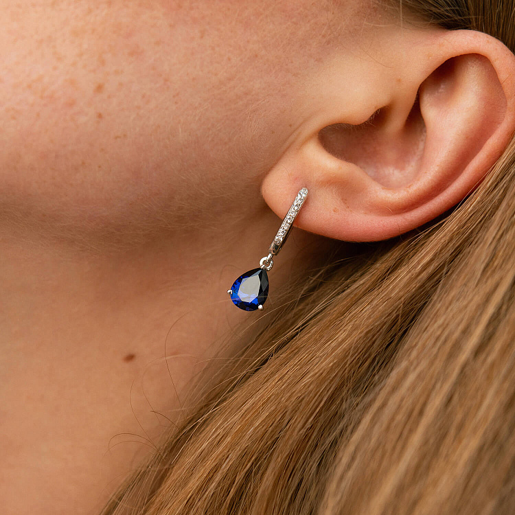 Срібні сережки з сапфірами та фіанітами 2529/1p-HSPH від ювелірного магазину Онікс - 3