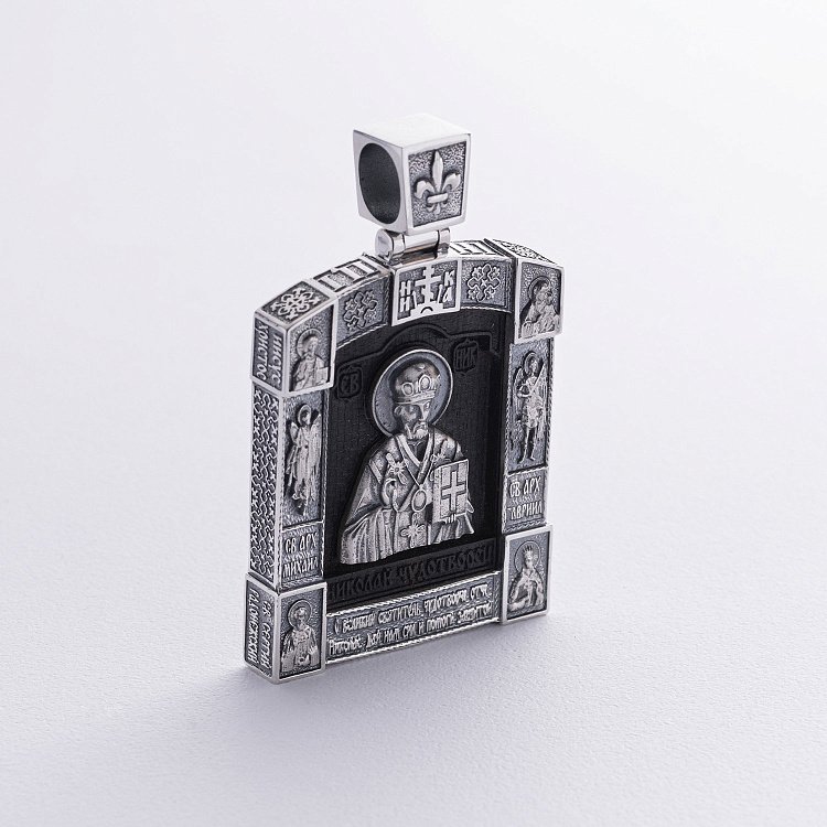 Срібний кулон "Миколай Чудотворець. Отче наш" (ебенове дерево) 621 від ювелірного магазину Онікс - 6