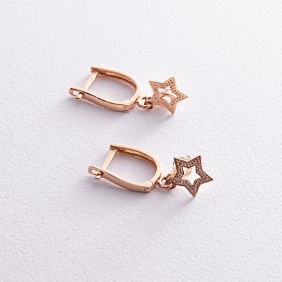Золотые серьги "Звездочки" с фианитами с08449 №3